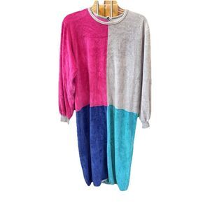 Bloomingdales Colorblock Dress Long Sleeve Pullover Velour Stretch 22x45” XL